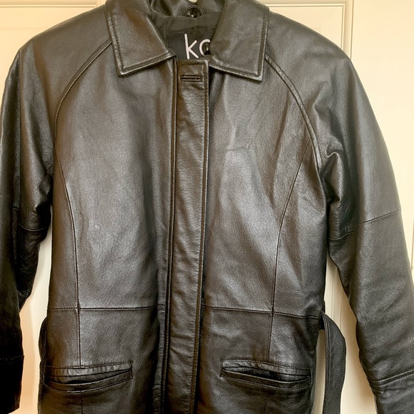 Genuine Black Leather Belted Jacket - Kids Sized Medium